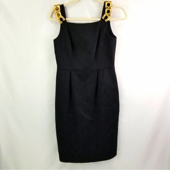 Kay Unger Black Gold Hardware Cocktail Holiday Party Dress - Picture 2 of 15
